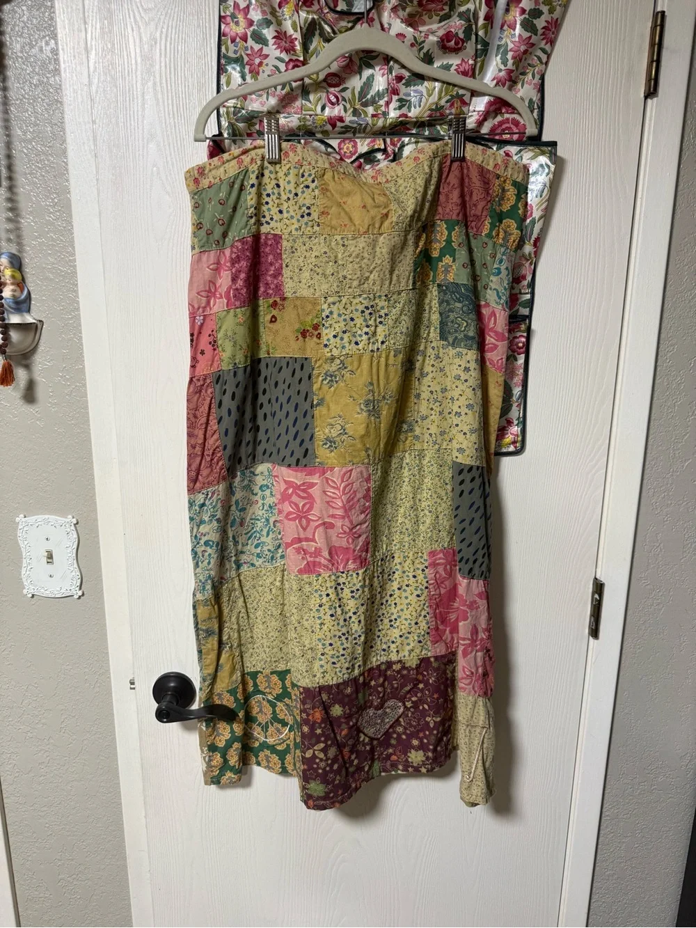 Blue Sky Patchwork Maxi Skirt in Pink, Green, Teal and Mustard